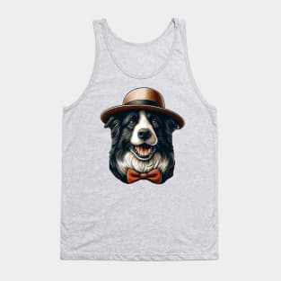 Border Collie Wearing a Straw Hat Tank Top